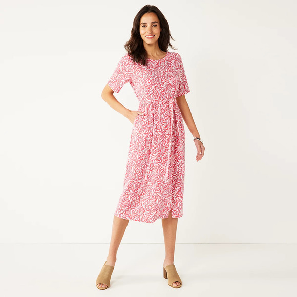 croft & barrow Dresses & Skirts - Croft & Barrow Tie-Front Faux-Wrap Dress Pink Paisley Floral Midi Pockets XL